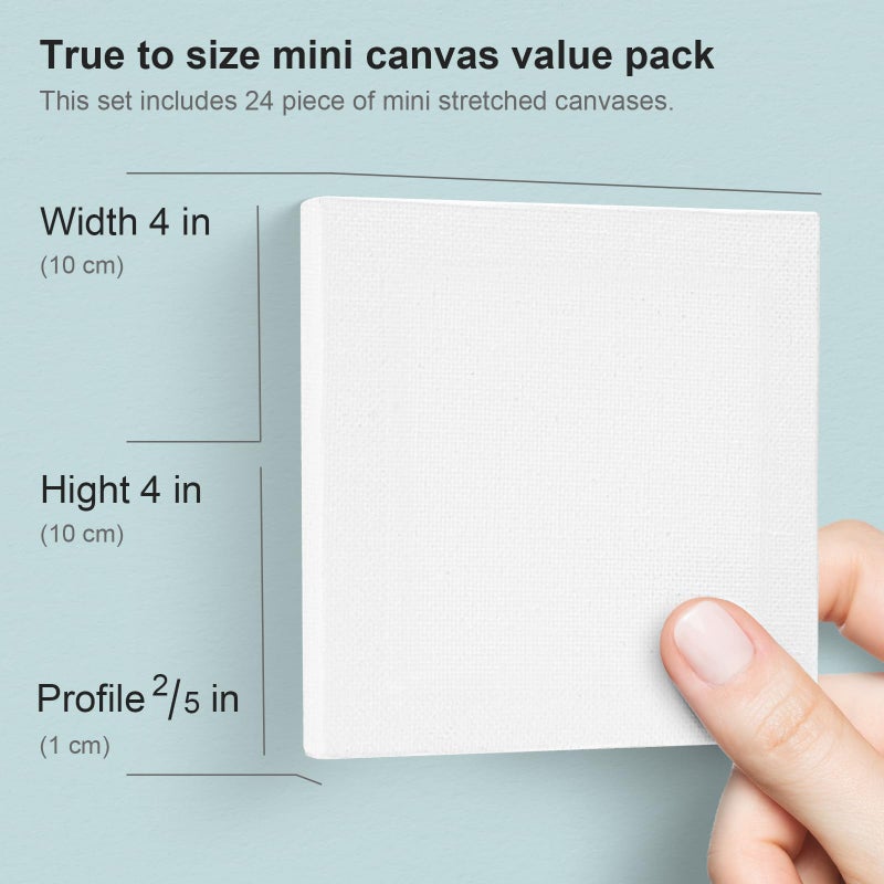 AUREUO Mini Stretched Canvas - 4x4 Inch/24 Pack - 2/5 Inch Profile Small Square Canvas - Gift Set Bulk Pack Canvases for Acrylic Painting & Craft - Image 2